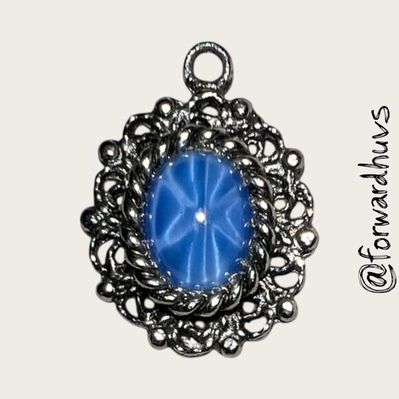 Silver-Tone Pendant with Blue Cabochon Sapphire Glass Center (2 of 2) - Picture 1 of 8